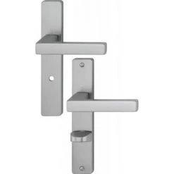 HOPPE Béquille Double Sur Plaque Entraxe 195 Mm Ligne Toulon Condamnation à Voyant Inox Brossé F9 - Aluminium Aspect Inox