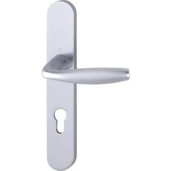 HOPPE Béquille Double Sur Plaque Ligne New York Entraxe 195 Mm Condamnation à Voyant Aspect Inox F9 - Aluminium Aspect Inox