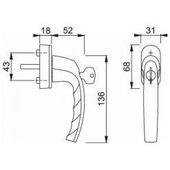 Hoppe 10763909&nbsp;Poignée De Fenêtre Atlanta&nbsp;&ndash;&nbsp;Secustik Avec RAST. 45&nbsp;&deg;, VK 7&nbsp;x 32&ndash;42&nbsp;mm, Argent