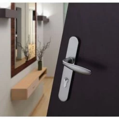 Ensemble De Porte Plaque Large New York Clé I Argent F1 HOPPE - 1810/300M - 195mm - Entr.7/70 C.7mm - 48/57 - 3761518 - Argent F1